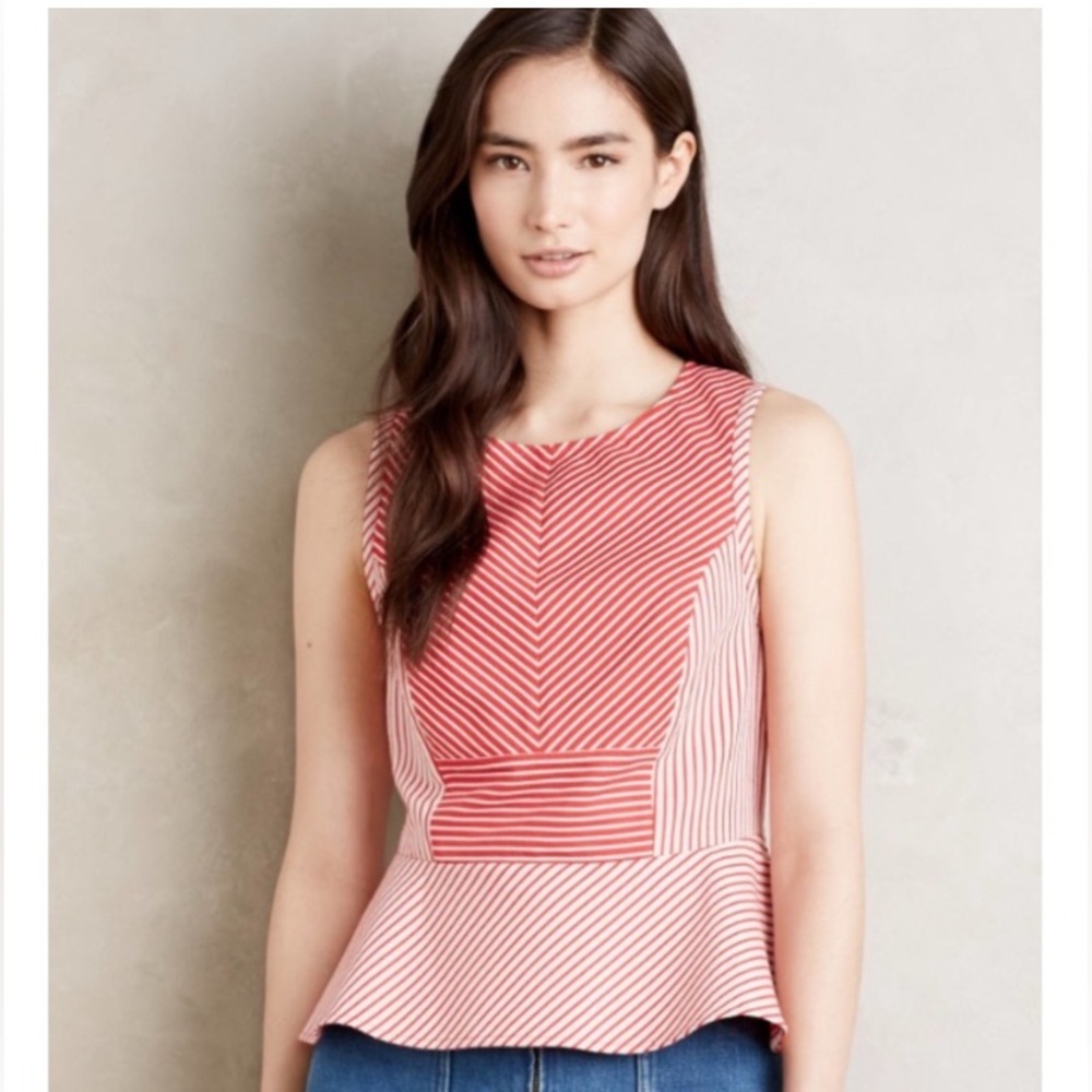 Anthropologie Red and White Striped Peplum Tank Top